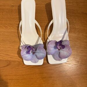 Elegant White and Purple Floral Women's Sandals